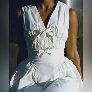 Self Portrait White Pleated Bow Mini Dress NWT